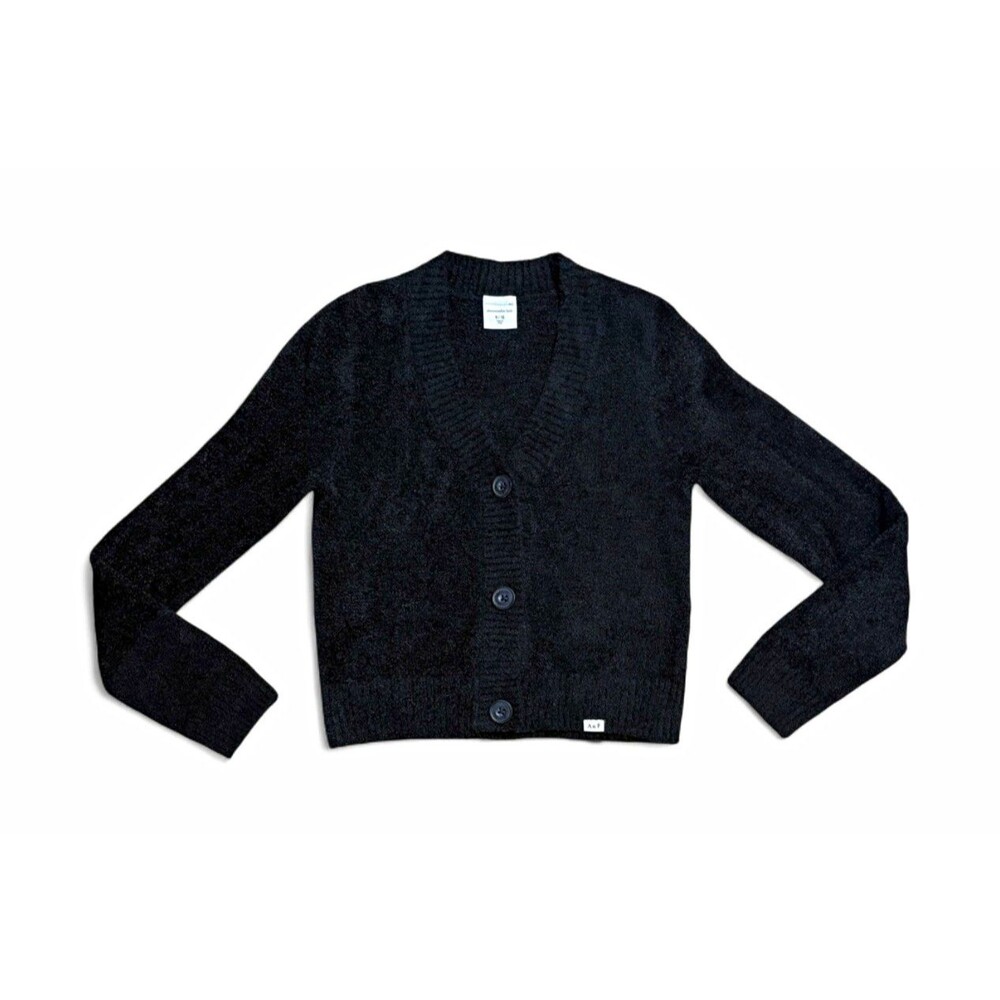 abercrombie kids Black Cozy Fuzzy Cropped Cardigan Sweater Size 9/10